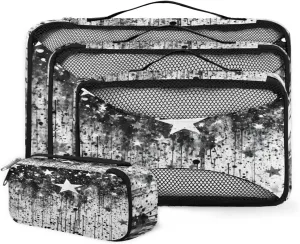4 Set Packing Cubes for Suitcases, Travel Essentials for Carry on Luggage, Suitcase Organizers for Clothes Shoes Toiletries Travel Accessories in 4 Sizes - Watercolor Grey Star