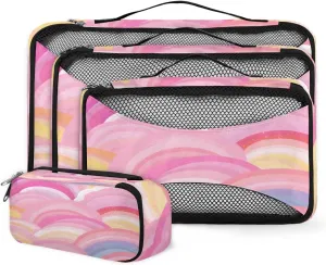 4 Set Packing Cubes for Suitcases, Travel Essentials for Carry on Luggage, Suitcase Organizers for Clothes Shoes Toiletries Travel Accessories in 4 Sizes - Watercolor Rainbow