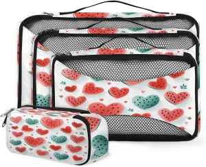 4 Set Packing Cubes for Suitcases, Travel Essentials for Carry on Luggage, Suitcase Organizers for Clothes Shoes Toiletries Travel Accessories in 4 Sizes - Waterlemon Heart