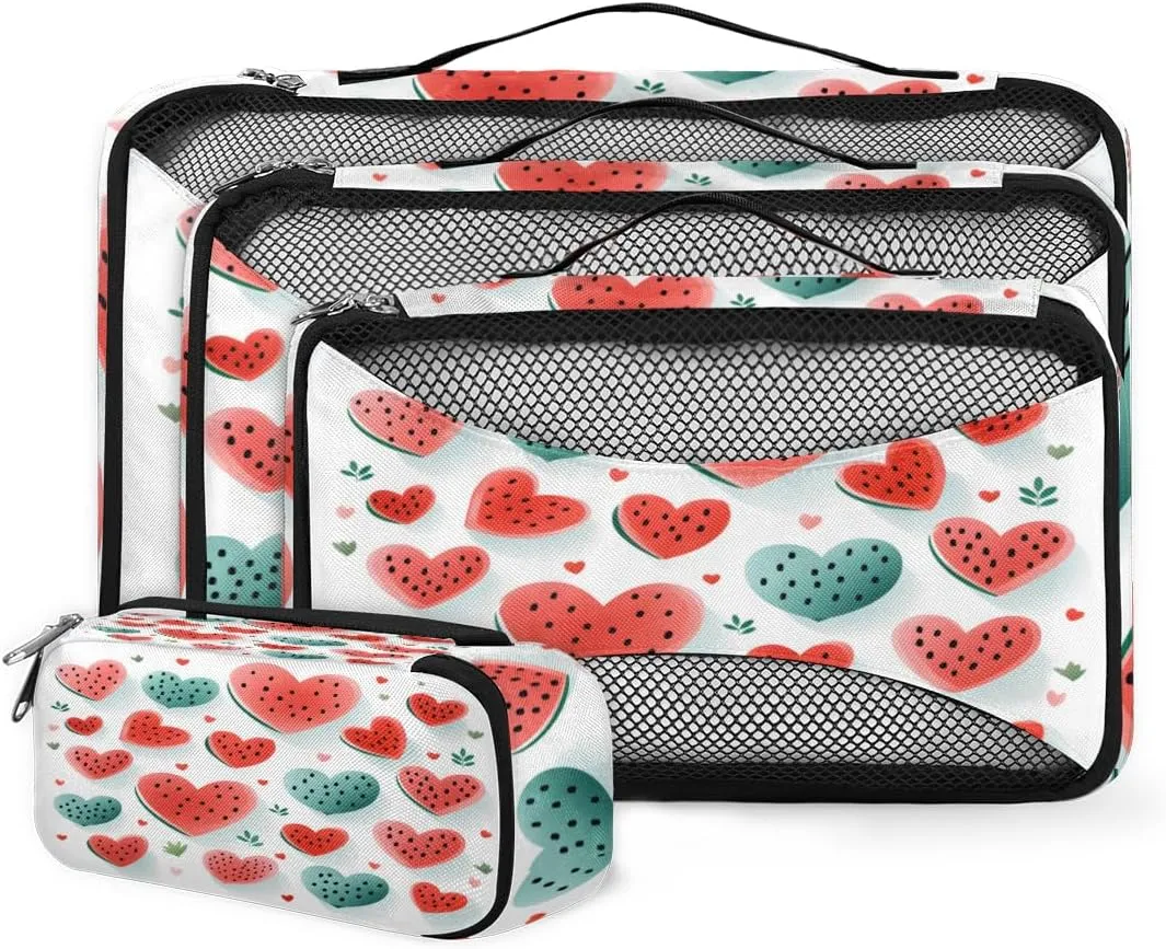 4 Set Packing Cubes for Suitcases, Travel Essentials for Carry on Luggage, Suitcase Organizers for Clothes Shoes Toiletries Travel Accessories in 4 Sizes - Waterlemon Heart