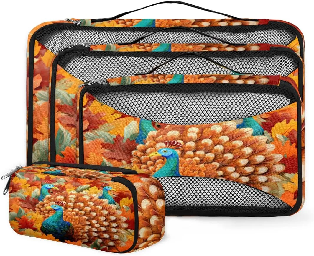 4 Set Packing Cubes for Suitcases, Travel Essentials for Carry on Luggage, Turkey Suitcase Organizers for Clothes Shoes Toiletries Travel Accessories in 4 Sizes - Maple Leaf