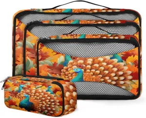 4 Set Packing Cubes for Suitcases, Travel Essentials for Carry on Luggage, Turkey Suitcase Organizers for Clothes Shoes Toiletries Travel Accessories in 4 Sizes - Maple Leaf