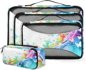 4 Set Packing Cubes for Suitcases, Travel Essentials for Carry on Luggage, Watercolor Butterfly Suitcase Organizers for Clothes Shoes Toiletries Travel Accessories in 4 Sizes - Dreamy Butterfly