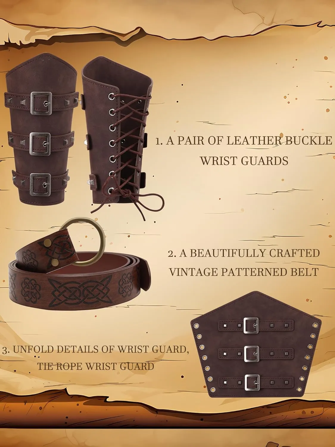 5 Pcs Men's Renaissance Costume Viking Costume Medieval Pirate Vintage Shirt Ankle Banded Pants Accessories Set