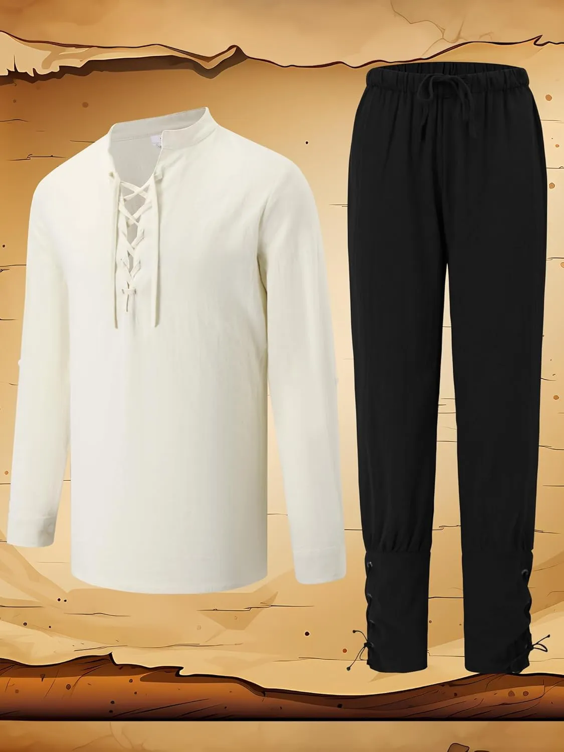 5 Pcs Men's Renaissance Costume Viking Costume Medieval Pirate Vintage Shirt Ankle Banded Pants Accessories Set