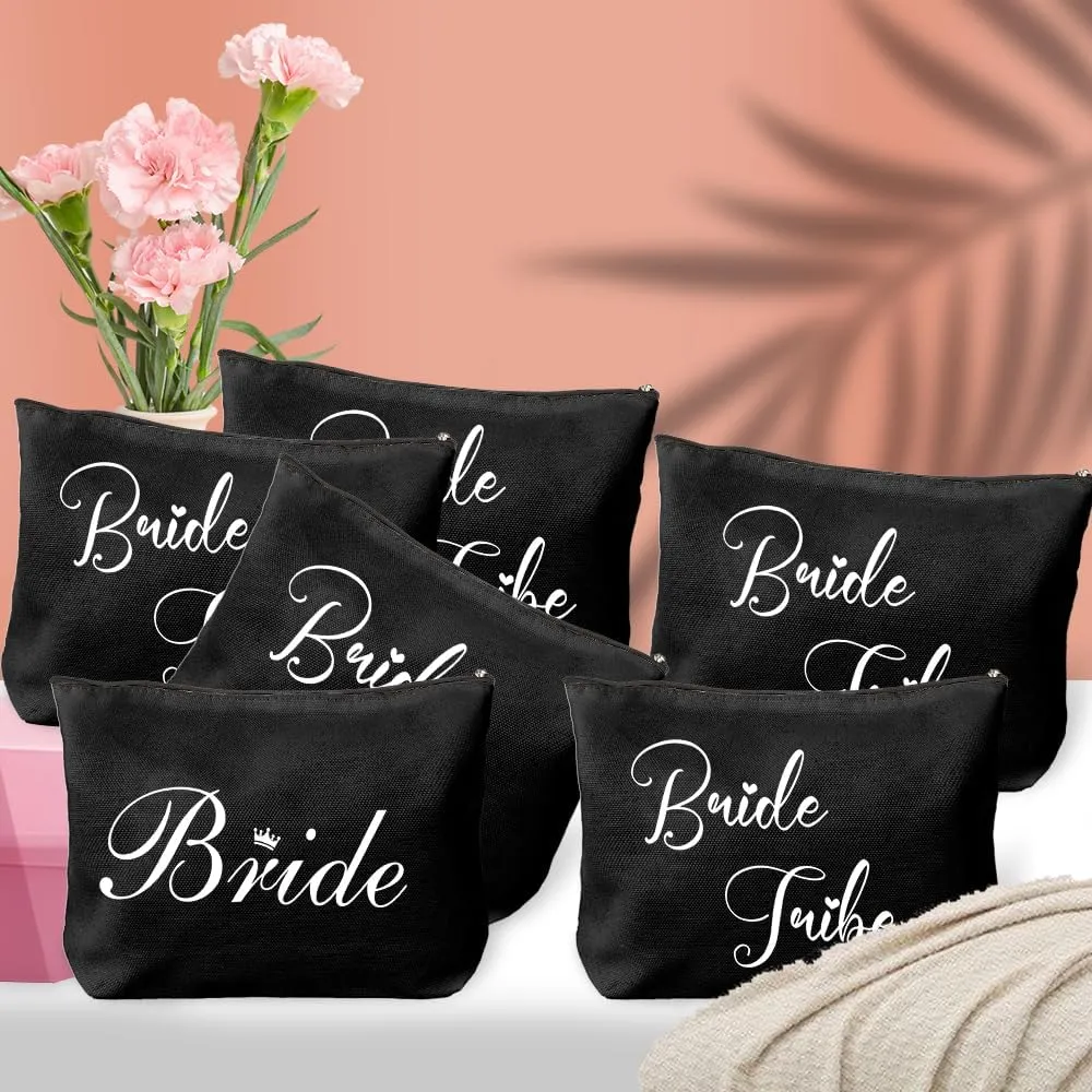 6 Pcs Bridesmaid Gifts,Bridesmaid Proposal Gifts,Bachelorette Bridal Shower Wedding Gifts for Bride,Cute Bride to be Gifts,Team Bride Accessories,Bride Makeup Bag,Bride Tribe Gifts,Bride Gift Ideas