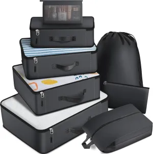 8 Set Packing Cubes for Suitcase and Luggage, Organizers for Travel Essentials Accessories, 4 Size (Extra Large, Large, Medium, Small) with Toiletries/Laundry/Shoes/Sock Bags (Grey)