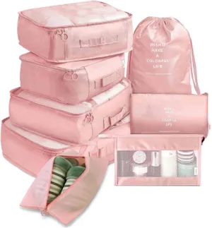 8 Set Packing Cubes for Suitcases, Travel Bags Organizer for Luggage, Lightweight Luggage Packing Organizers for Travelling Essentials | Large Bags for Clothes, Shoes, Laundry, Cosmetics | Pink