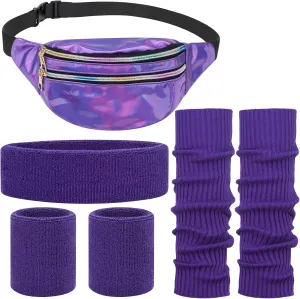 80s Accessories for Women, Leg Warmers 80s Costumes Workout Outfit Holographic Fanny Pack Neon Headband Wristbands