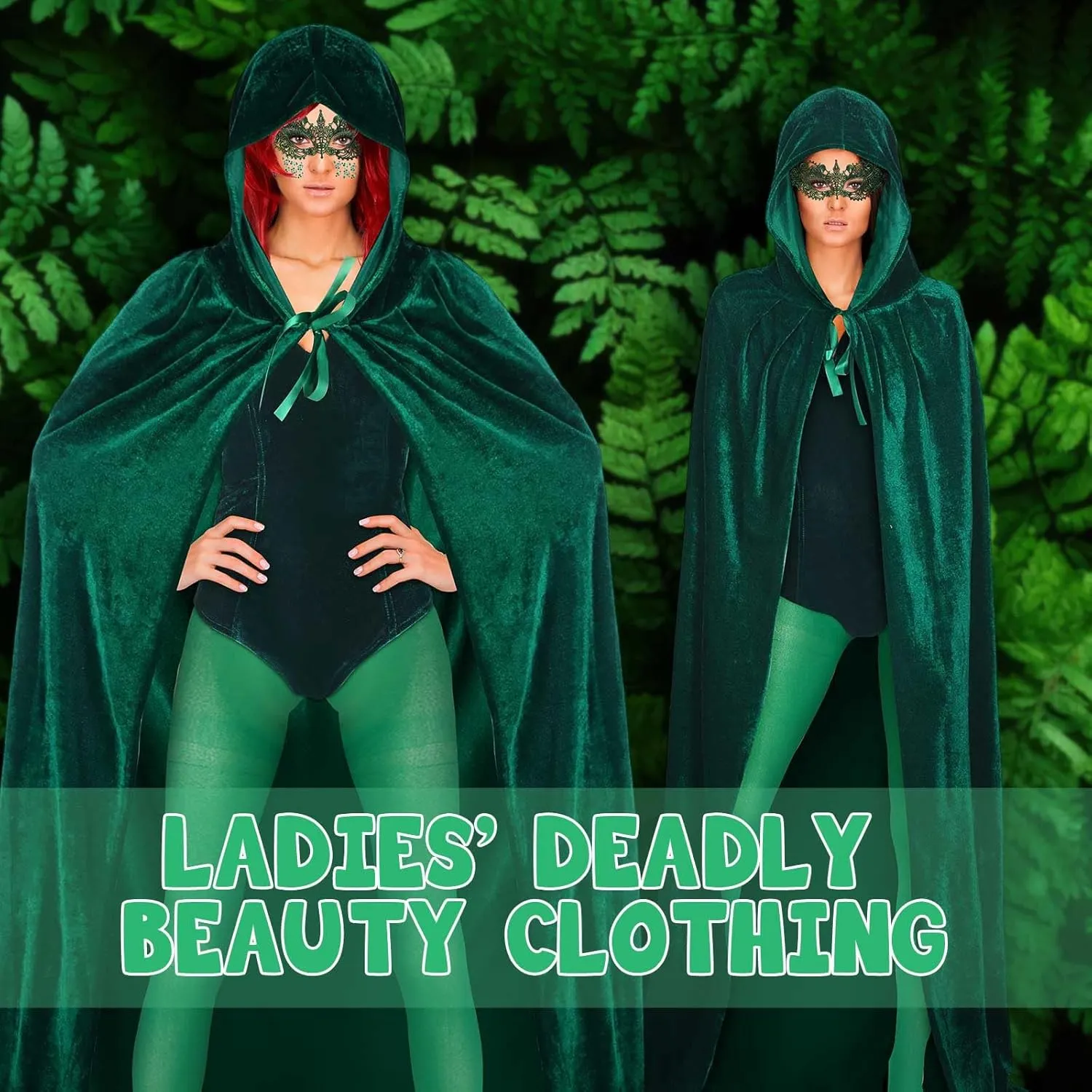 9 Pieces Halloween Green Costumes for Women Adult Witch Cloak Cosplay Outfits Accessories Set