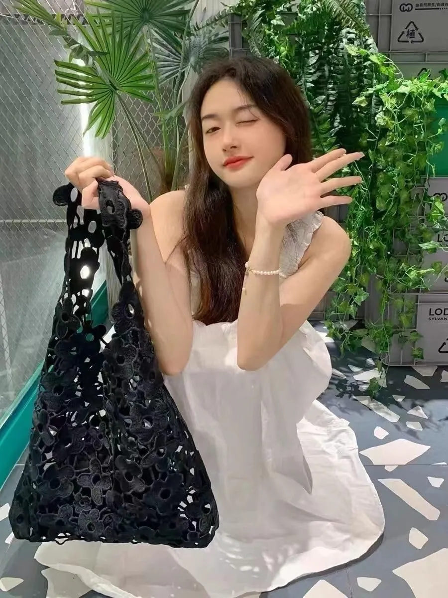 Accessories Crochet Crochet Bags for Women Beach Tote Bag Crochet Summer Flower Aesthetic Mesh Beach Bag