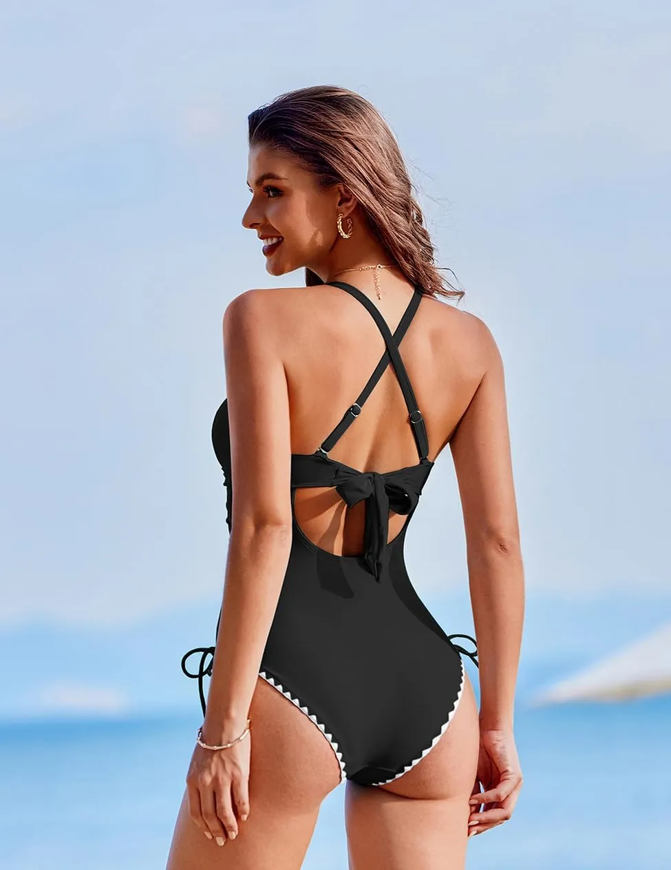 AI'MAGE Women One Piece Swimsuit 2025 Tummy Control Cutout Bathing Suit Wrap Tie Back Swimwear Shell Stitched