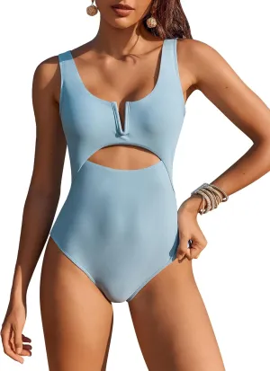 AI'MAGE Womens One Piece Swimsuits Tummy Control Bathing Suit 2025 Cutout High Waisted V Neck Monokini Swimwear