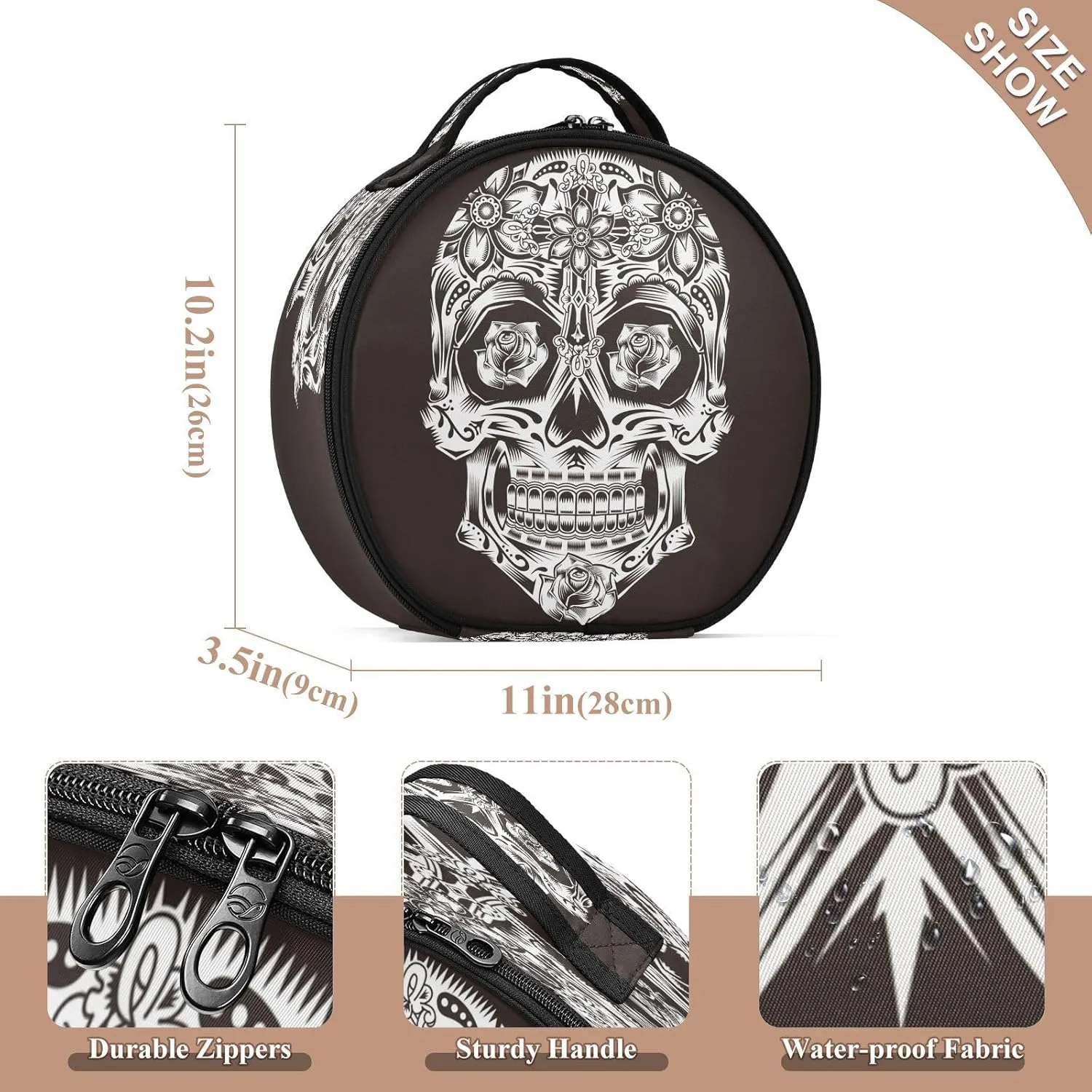 ALAZA Skull Flowers Travel Make Up Organizer Cosmetic Brush Bags Case