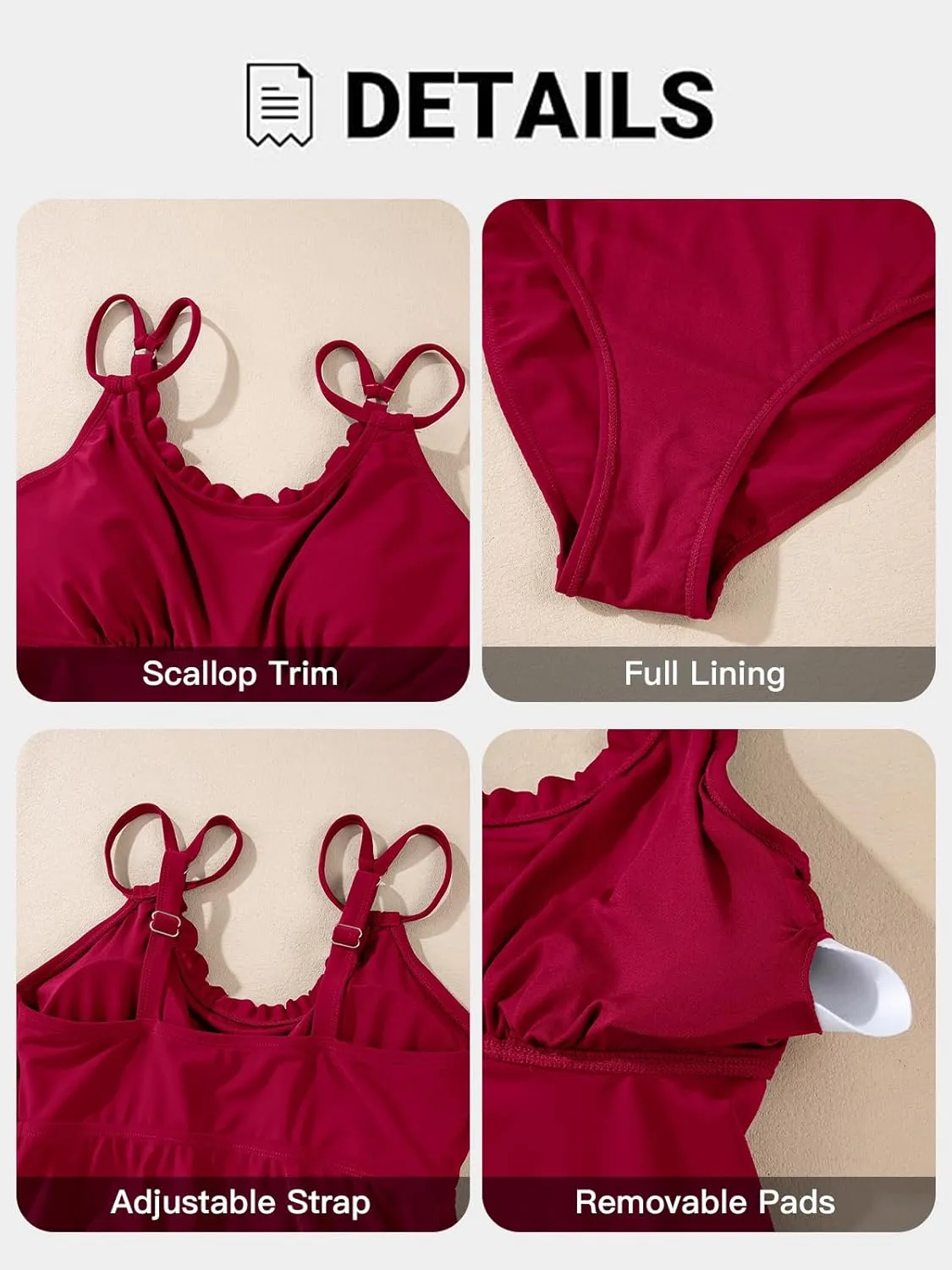 Aleumdr Women's Tankini Bathing Suit 2 Piece Tummy Control Swimsuit Scallop Trim Tankini Top with Bottom