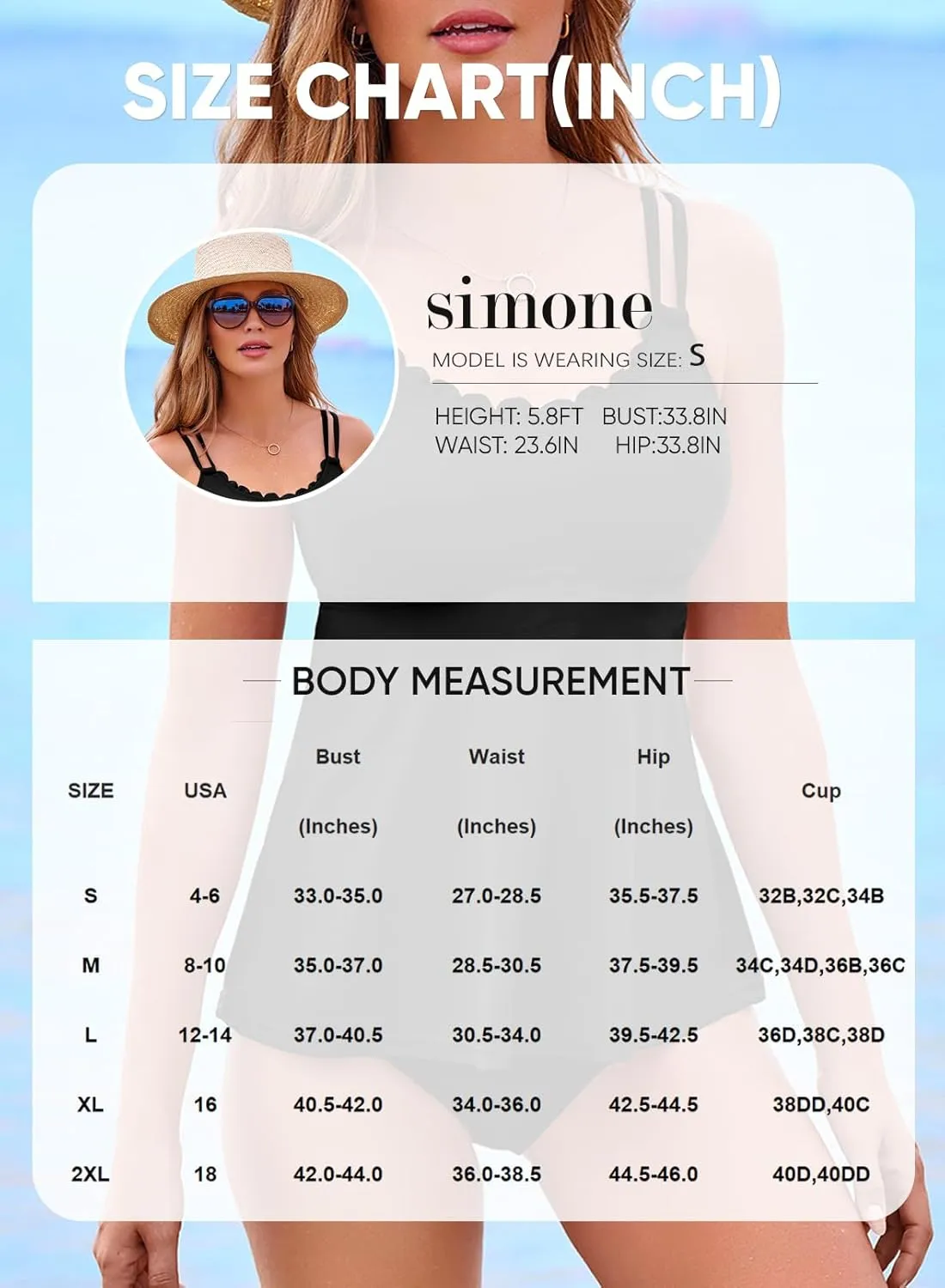 Aleumdr Women's Tankini Bathing Suit 2 Piece Tummy Control Swimsuit Scallop Trim Tankini Top with Bottom