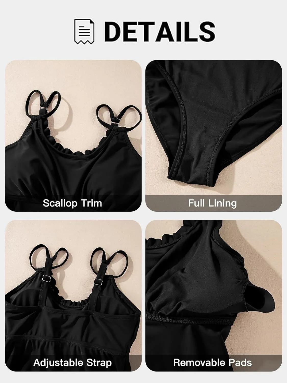 Aleumdr Women's Tankini Bathing Suit 2 Piece Tummy Control Swimsuit Scallop Trim Tankini Top with Bottom