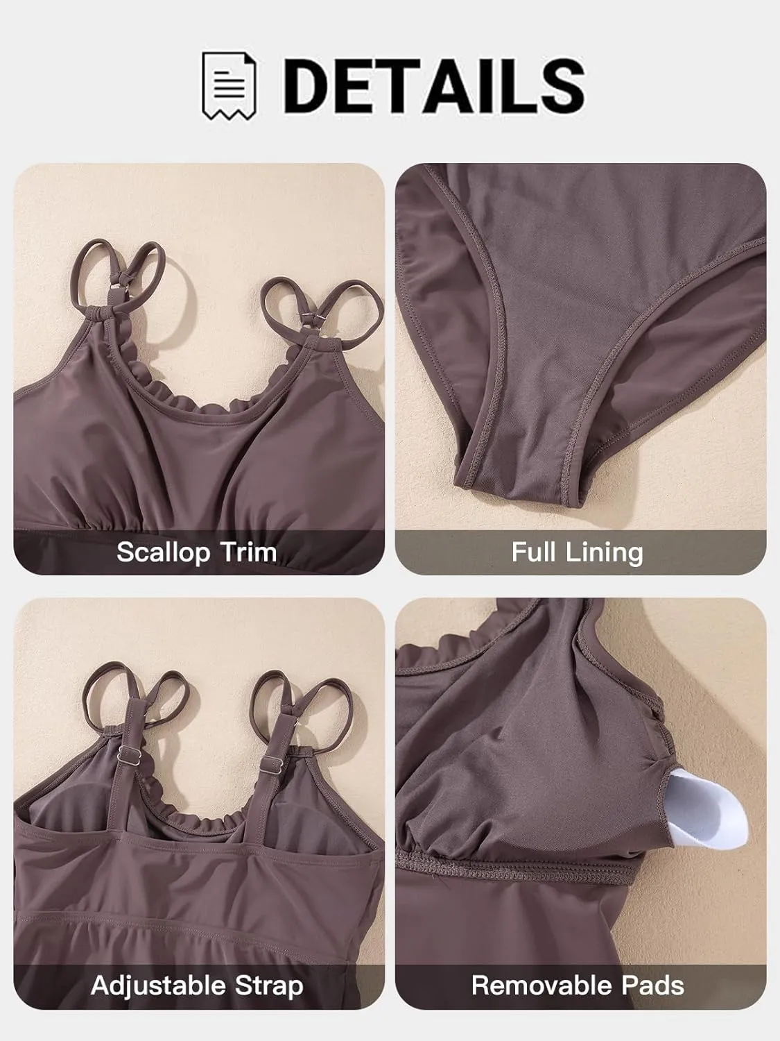 Aleumdr Women's Tankini Bathing Suit 2 Piece Tummy Control Swimsuit Scallop Trim Tankini Top with Bottom