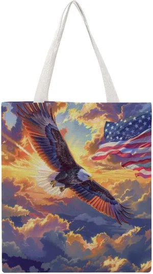 American Bald Eagle Canvas Tote Bag Casual Handbags Grocery Shopping Purses Work Bag for Women