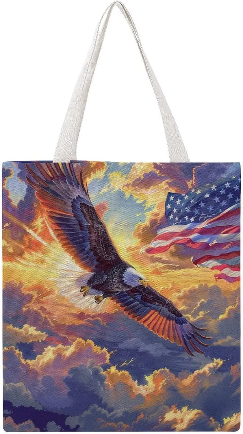 American Bald Eagle Canvas Tote Bag Casual Handbags Grocery Shopping Purses Work Bag for Women