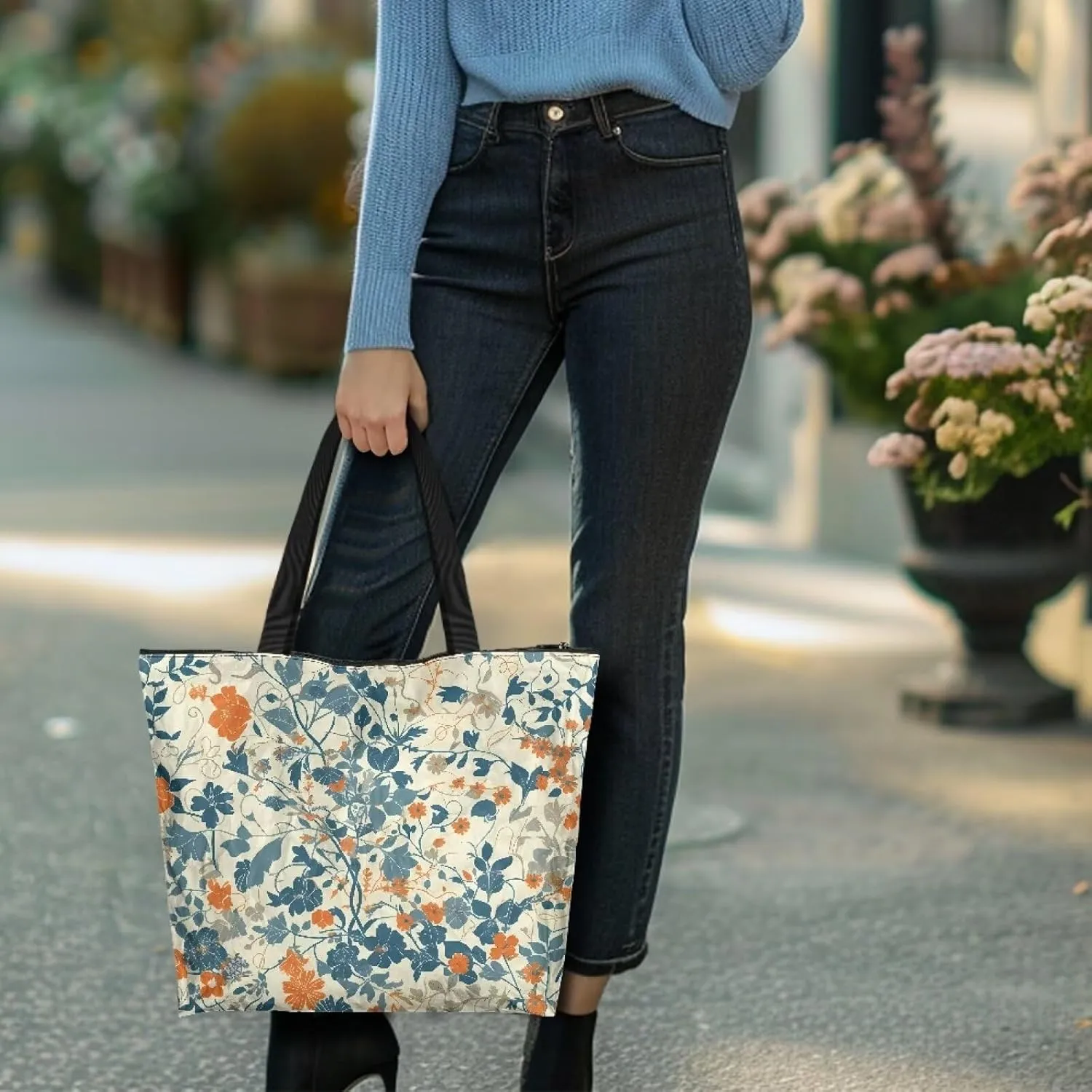 American Flag 14'' Tote Paper Bag for Women Shoulder Tote Bags, Cute Cat Animal Commute Bag, Lemon Fruit Handbag