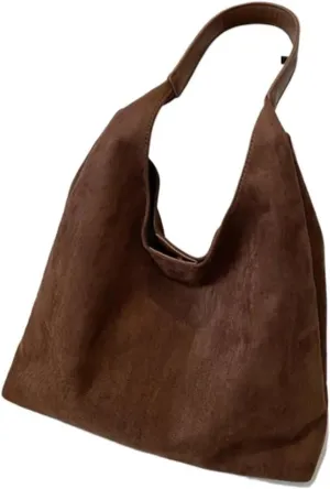 And Winter Vintage Women's Bag Large Capacity Suede Shoulder Bag Solid Color Simple Casual Commuter Bag Retro Handbags