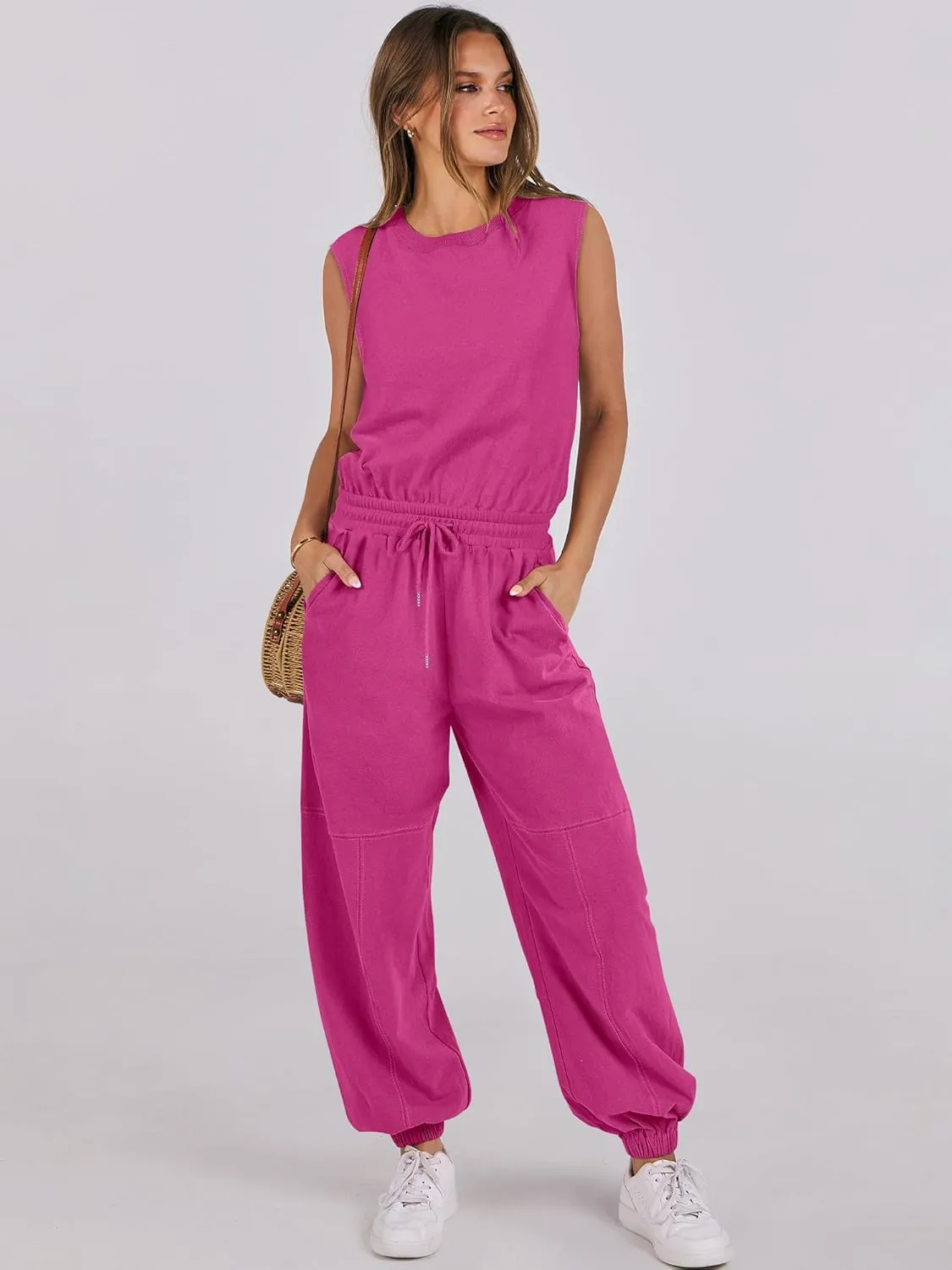 ANRABESS Jumpsuits for Women Casual Summer Sleeveless 2025 Romper One Piece Outfit Active Workout Lounge Jumpsuits Pockets