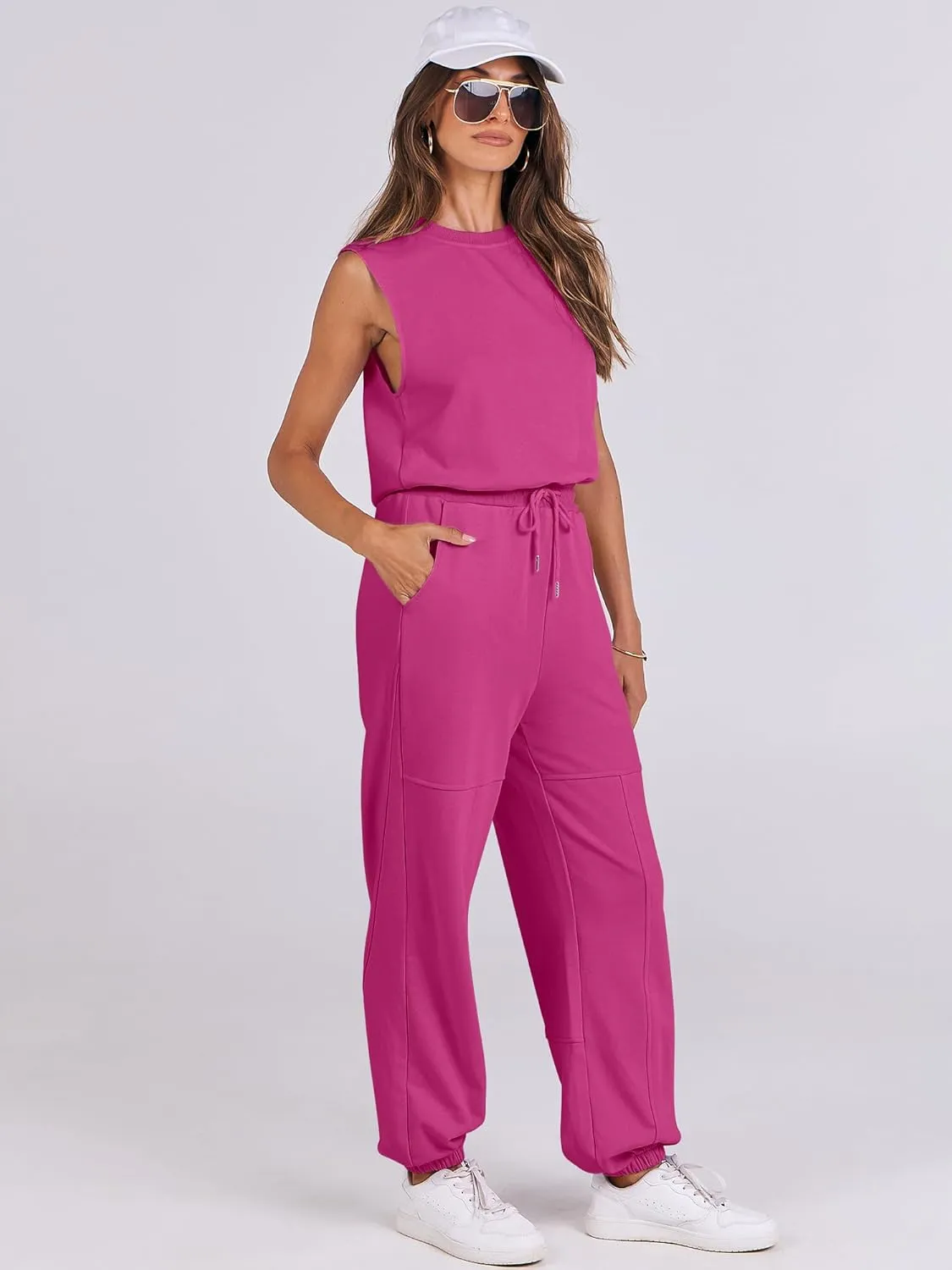 ANRABESS Jumpsuits for Women Casual Summer Sleeveless 2025 Romper One Piece Outfit Active Workout Lounge Jumpsuits Pockets