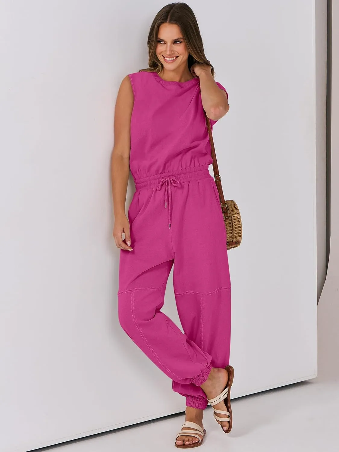 ANRABESS Jumpsuits for Women Casual Summer Sleeveless 2025 Romper One Piece Outfit Active Workout Lounge Jumpsuits Pockets