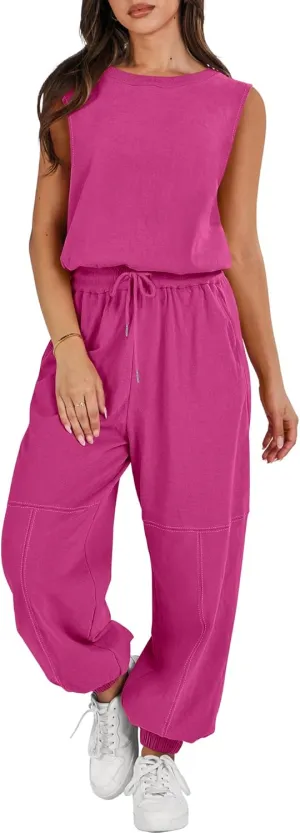 ANRABESS Jumpsuits for Women Casual Summer Sleeveless 2025 Romper One Piece Outfit Active Workout Lounge Jumpsuits Pockets