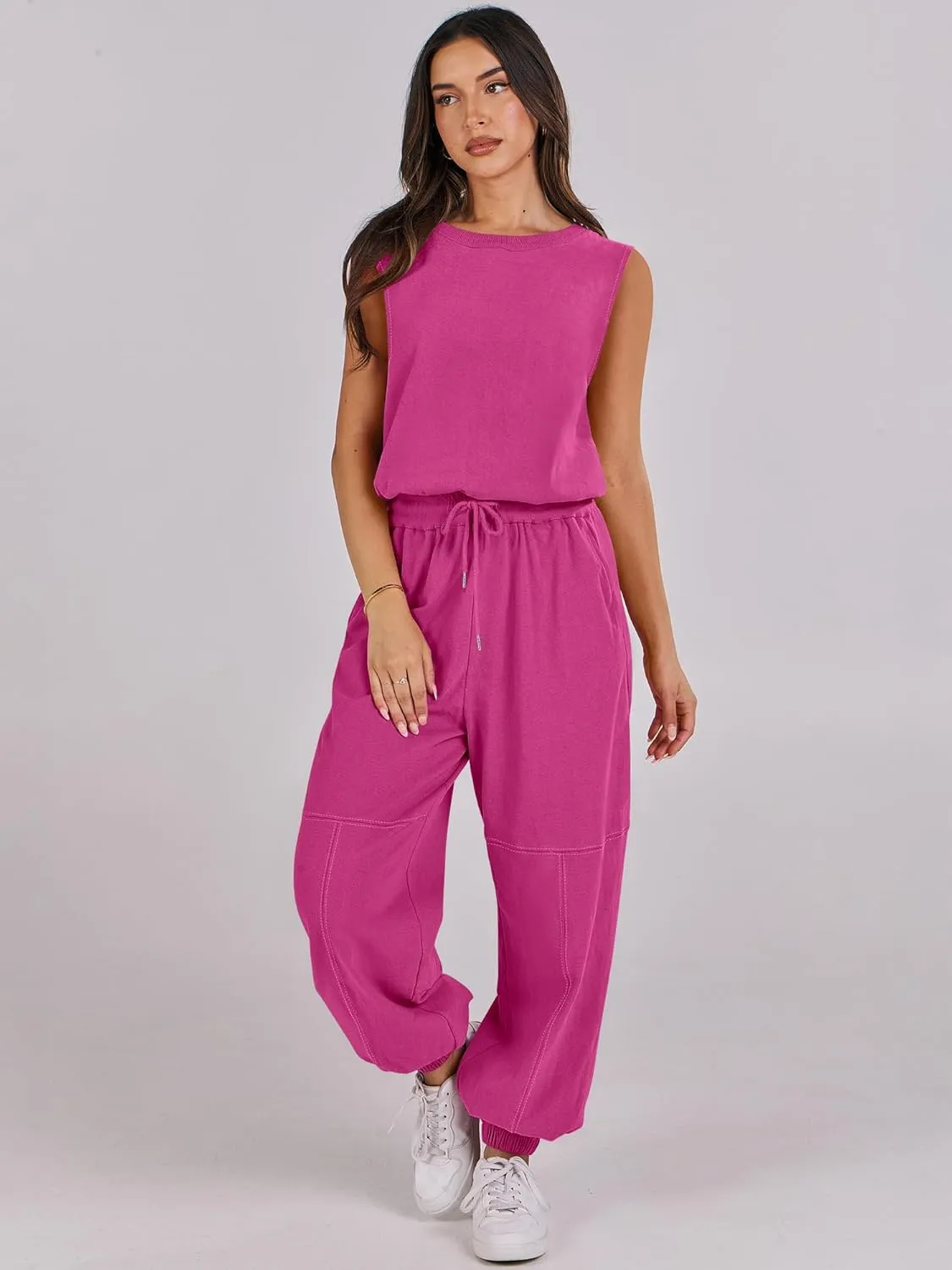 ANRABESS Jumpsuits for Women Casual Summer Sleeveless 2025 Romper One Piece Outfit Active Workout Lounge Jumpsuits Pockets