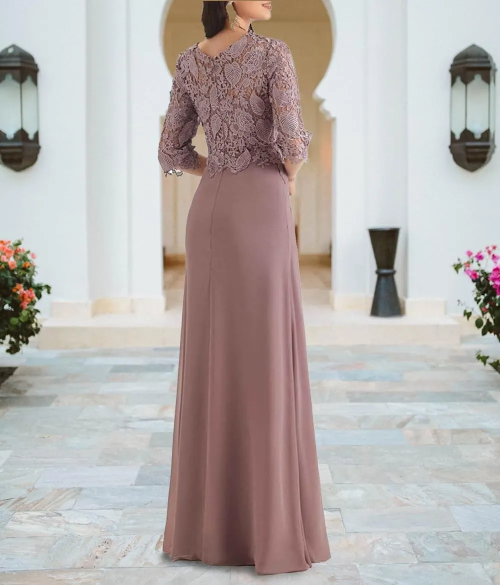 Appliques Mother of The Bride Dresses for Wedding Ruffles Long Chiffon Formal Dress with Sleevess Evening Gown