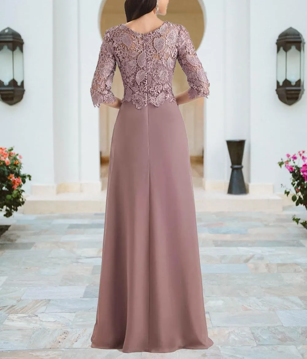 Appliques Mother of The Bride Dresses for Wedding Ruffles Long Chiffon Formal Dress with Sleevess Evening Gown
