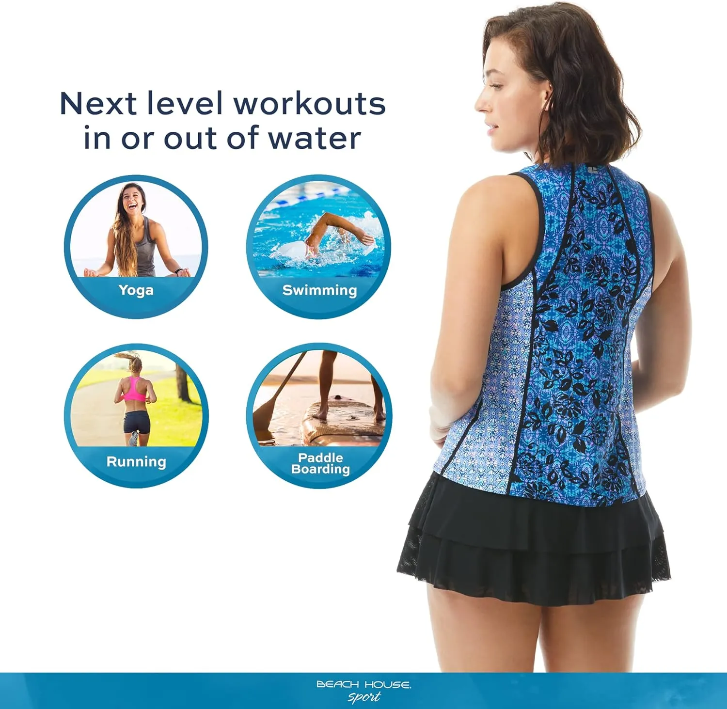 Athletic Swim Skort  Ruffled Bikini Bottom Swimsuit Skirt, Mesh Tiers, Cadence