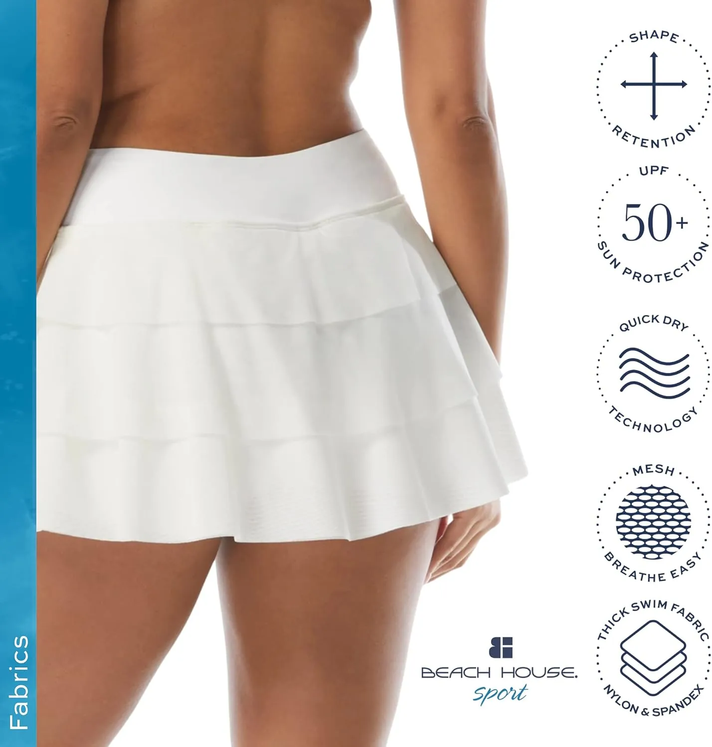 Athletic Swim Skort  Ruffled Bikini Bottom Swimsuit Skirt, Mesh Tiers, Cadence