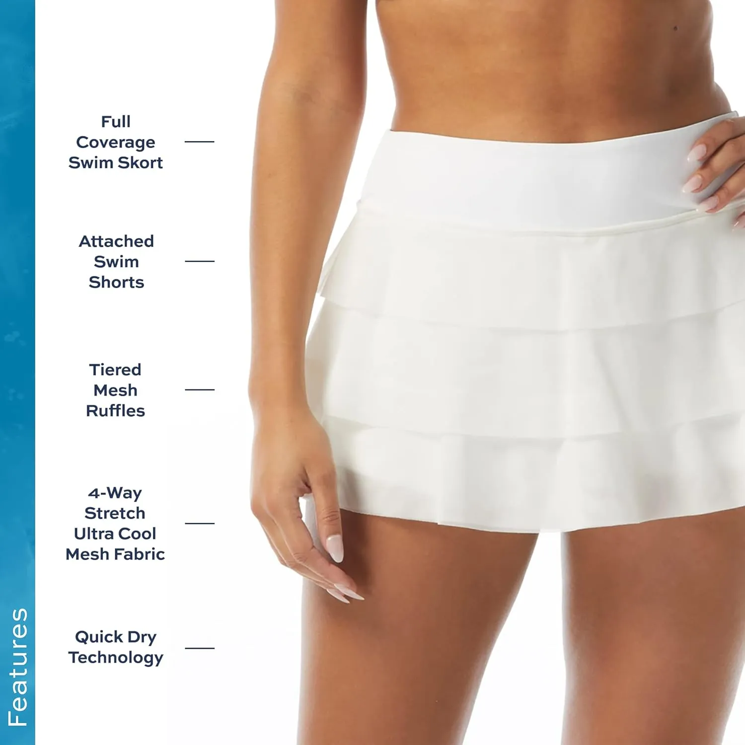 Athletic Swim Skort  Ruffled Bikini Bottom Swimsuit Skirt, Mesh Tiers, Cadence