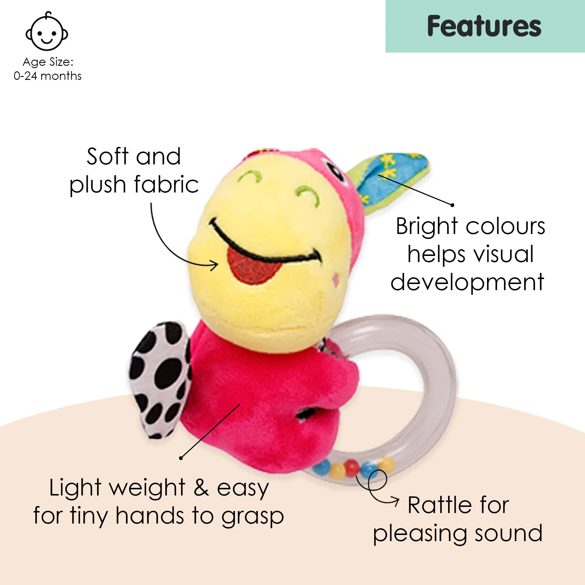 Baby Moo Cuddle Animal Pink Rattle