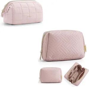 BAGSMART Puffy Padded Makeup Bag with Small Quilt Makeup Bag