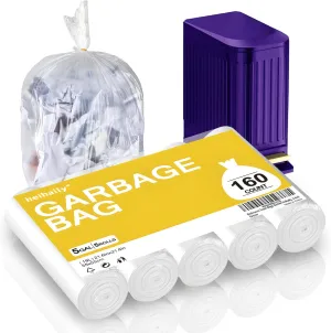 Bathroom Trash-Bags 5-Gallon Garbage Bag - Strong Unscented Clear White Plastic Unscented 160 Counts Disposable Can Liners for Restroom Kitchen Car Waste Basket Heihaily, 5 Roll