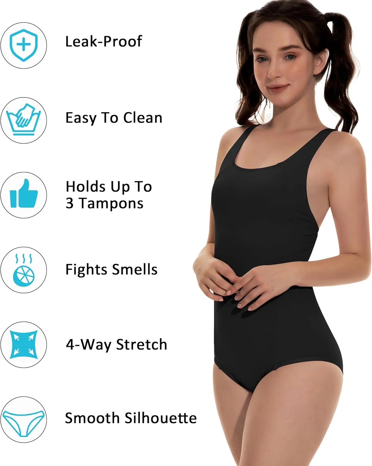 Beautikini Period Swimwear One Piece Leakproof Athletic Racerback Swimsuit Menstrual Sporty Bathing Suit for Teen Girls Women
