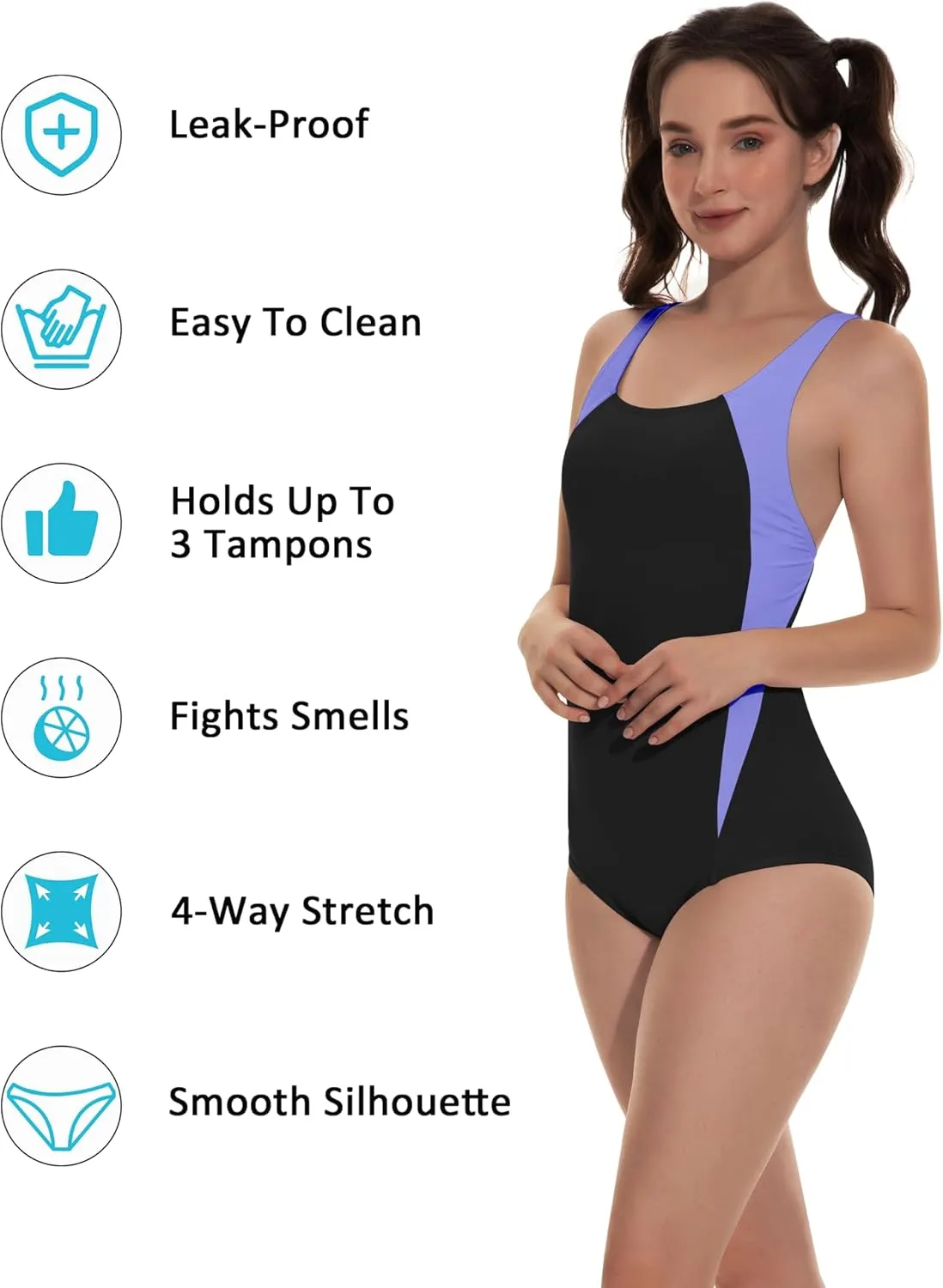 Beautikini Period Swimwear One Piece Leakproof Athletic Racerback Swimsuit Menstrual Sporty Bathing Suit for Teen Girls Women