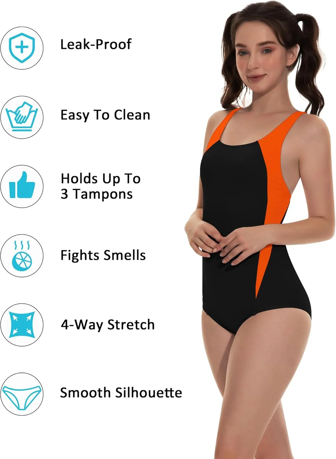 Beautikini Period Swimwear One Piece Leakproof Athletic Racerback Swimsuit Menstrual Sporty Bathing Suit for Teen Girls Women