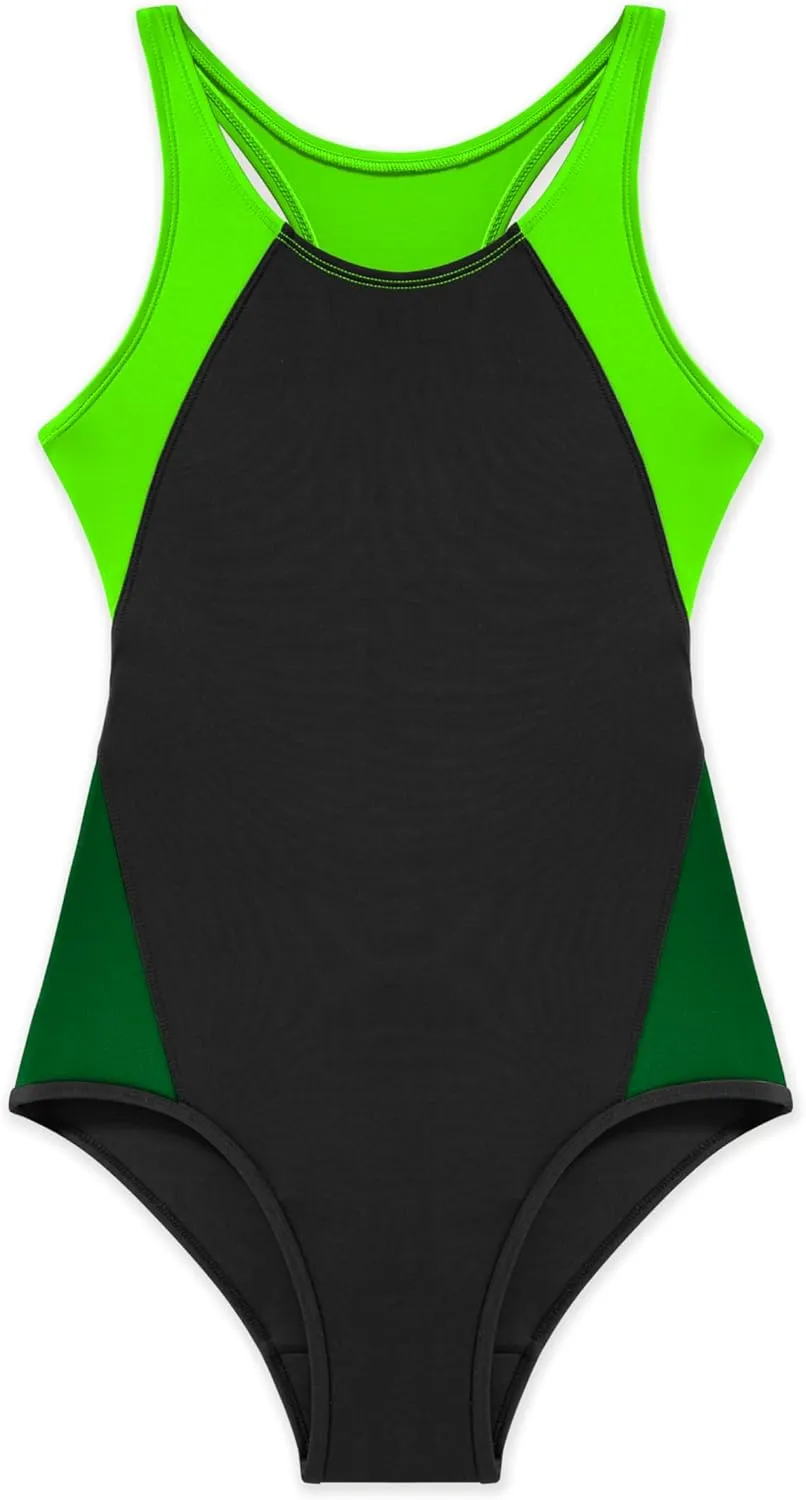 Beautikini Period Swimwear One Piece Leakproof Menstrual Swimsuit Racerback Color Block Bathing Suit for Teen Girls Women