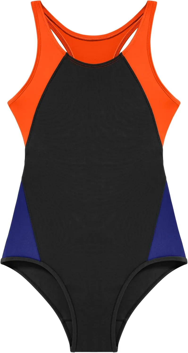Beautikini Period Swimwear One Piece Leakproof Menstrual Swimsuit Racerback Color Block Bathing Suit for Teen Girls Women