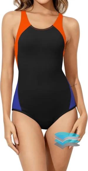 Beautikini Period Swimwear One Piece Leakproof Menstrual Swimsuit Racerback Color Block Bathing Suit for Teen Girls Women