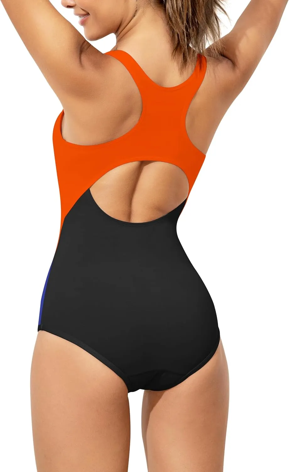 Beautikini Period Swimwear One Piece Leakproof Menstrual Swimsuit Racerback Color Block Bathing Suit for Teen Girls Women