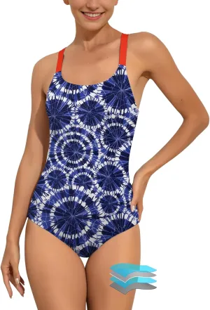 Beautikini Period Swimwear One Piece Leakproof Swimsuit Menstrual Athletic Print Bathing Suit for Teen Girls Women