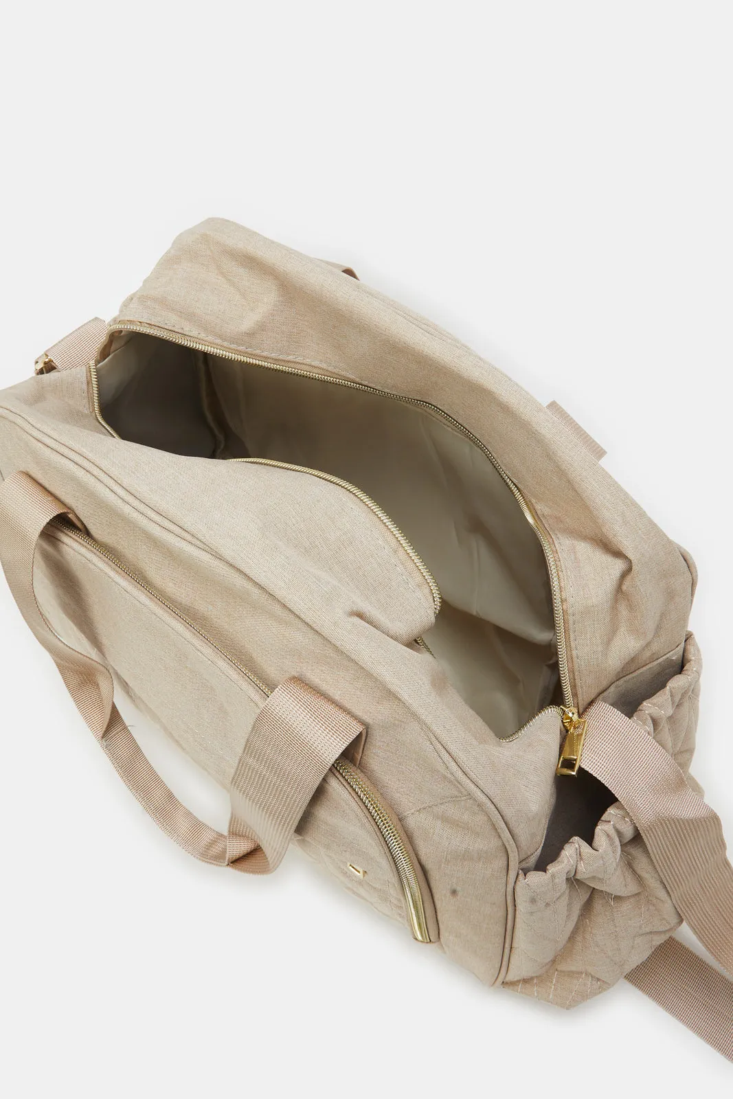 Beige Quilted Diaper Bag