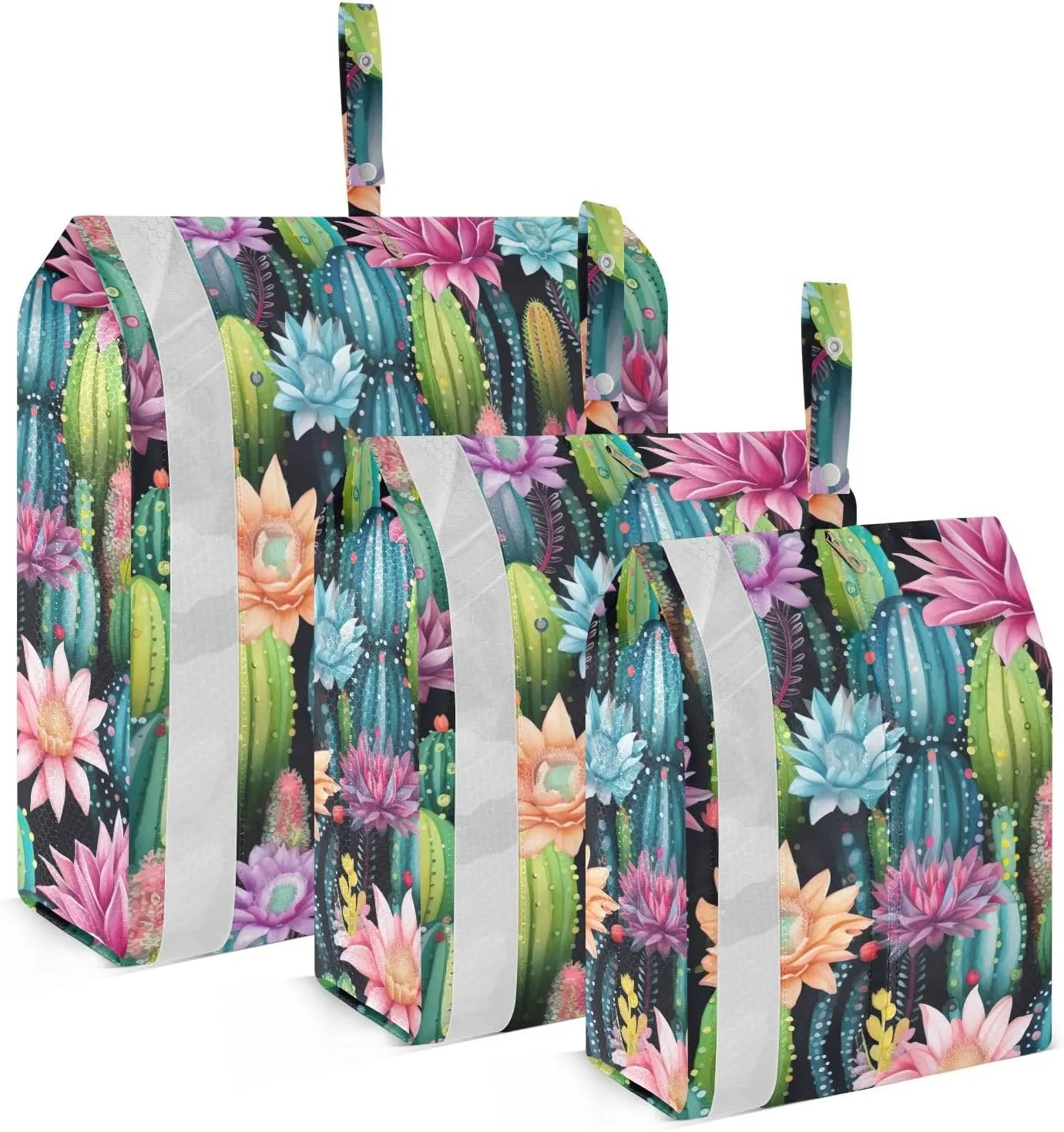 Black Cactus Flowers Packing Cubes for Travel 3 Set Packing Cubes Large Luggage Accessories for Suitcase