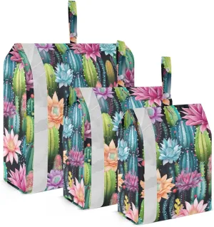 Black Cactus Flowers Packing Cubes for Travel 3 Set Packing Cubes Large Luggage Accessories for Suitcase